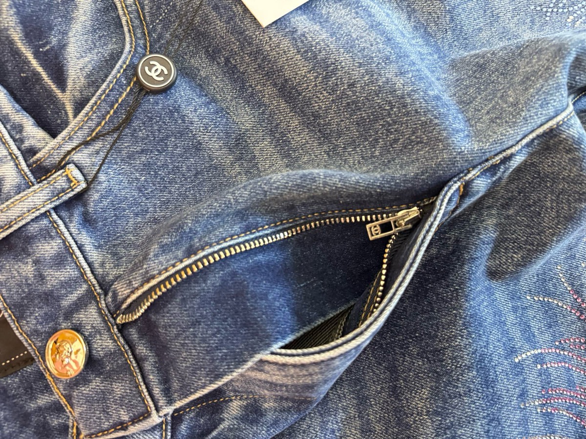 CHANE rhinestone feather jeans