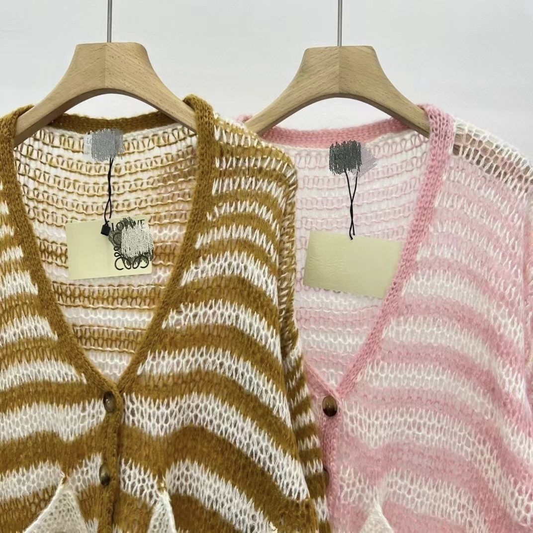 Striped hollow-out knitted cardigan