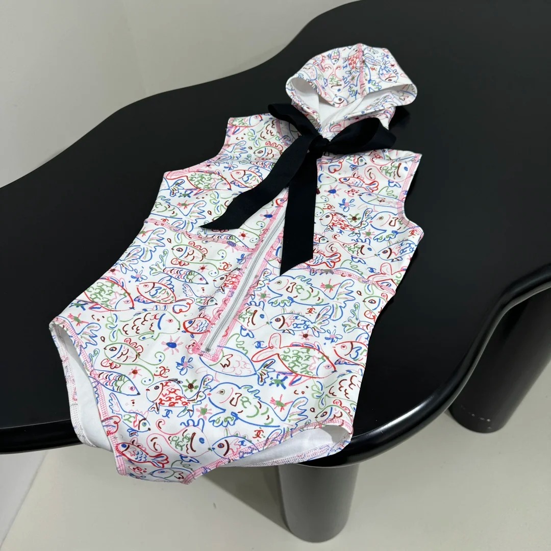 CHANE25SS Graffiti Print Hooded Swimsuit