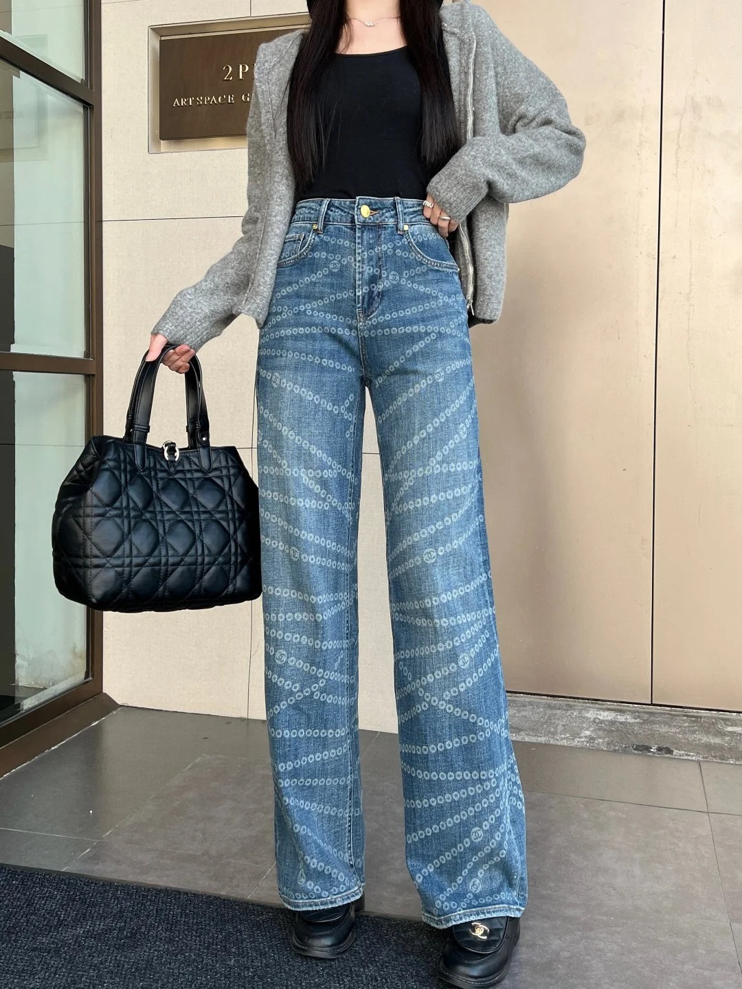 CHAN 25SS Printed Straight Leg High Waist Jeans