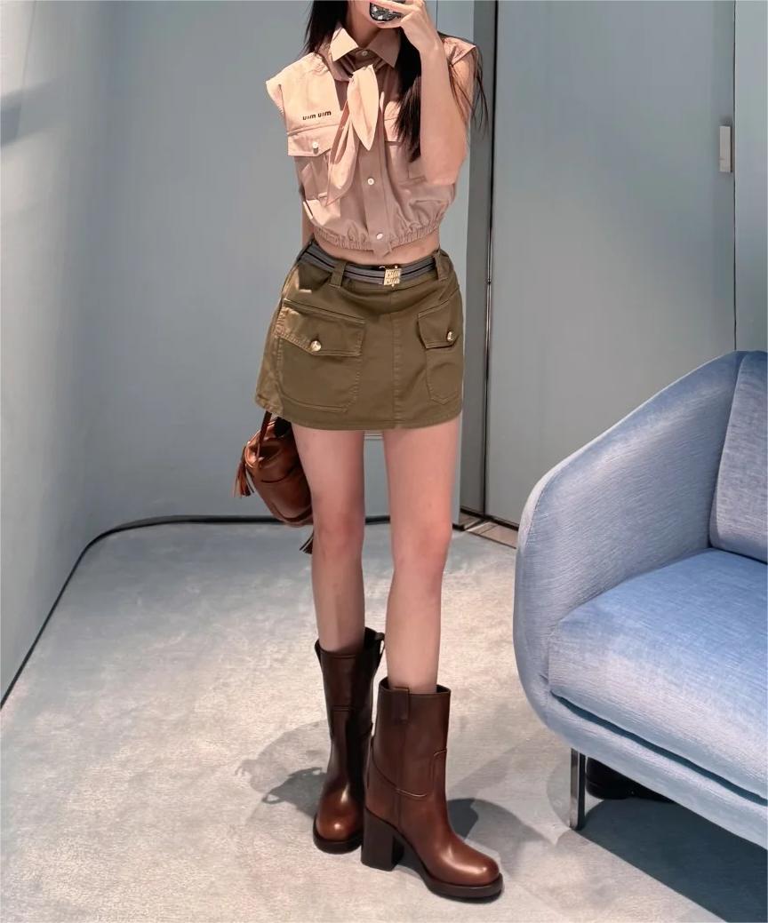 MIU25SS Lapel Workwear Ultra Short Half Skirt