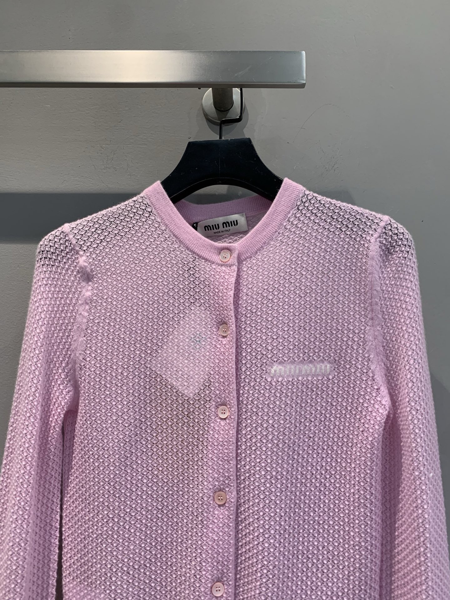 MM 2025SS Pink knitted hollow cardigan