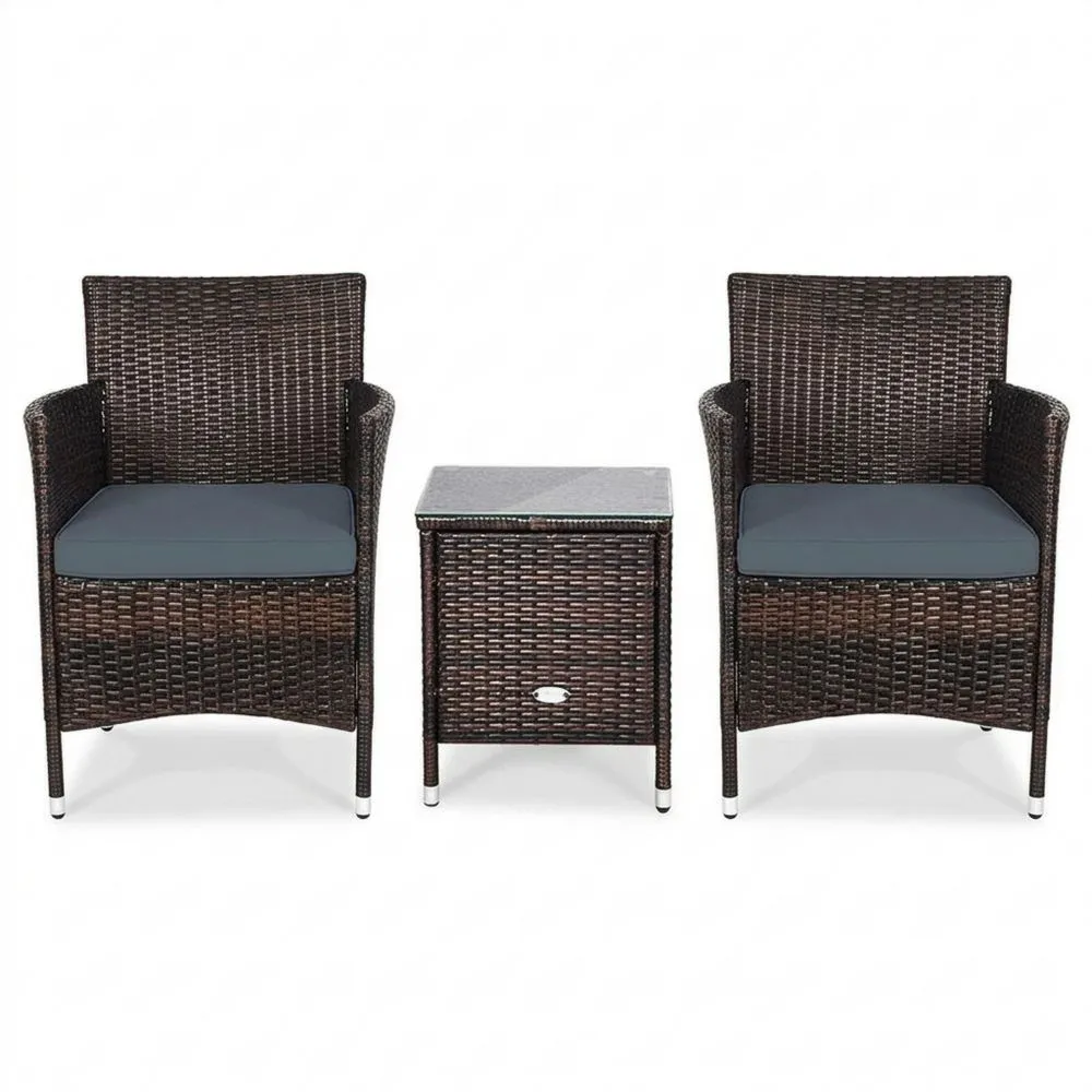 Polyrattan-Freizeitstuhl-Set mit 2 Stühlen und Tisch in Dunkelbraun-Retrovillaeu