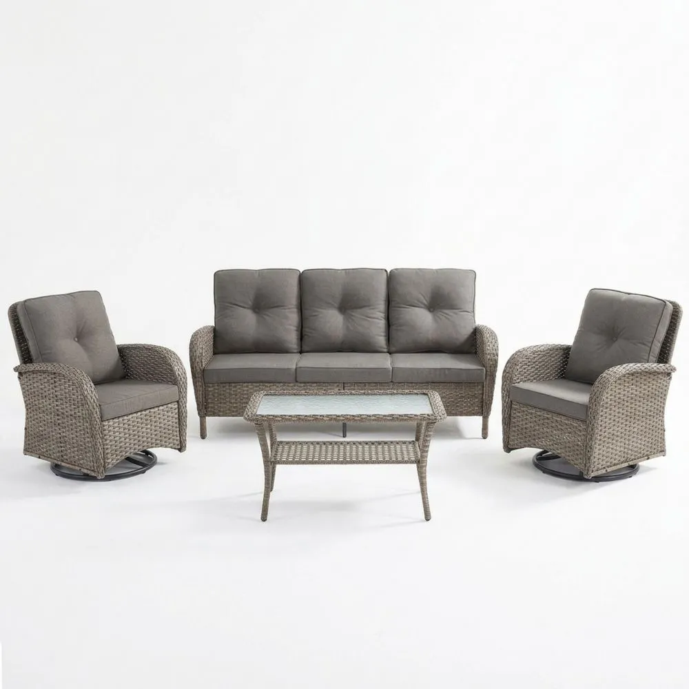 4-teiliges Garten-Loungeset aus PE-Rattan in Grau-Retrovillaeu