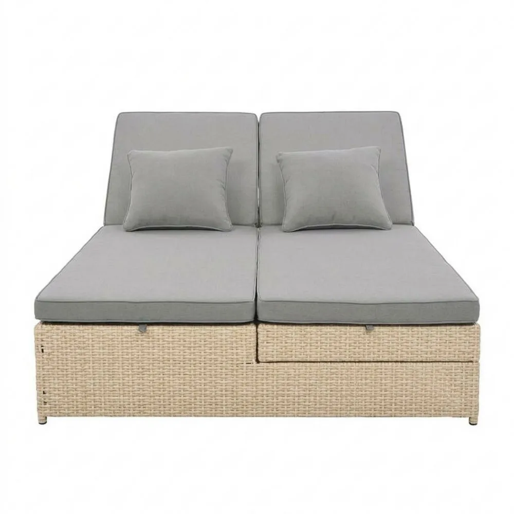 Garten Doppelliege aus Polyrattan Beige Grau-Retrovillaeu
