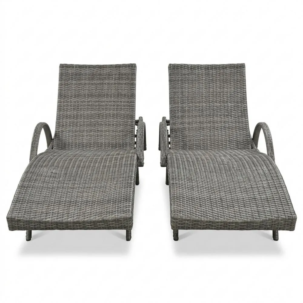 Set aus Verstellbaren Rattan-Gartenliegen Grau Kunststoffgeflecht-Retrovillaeu