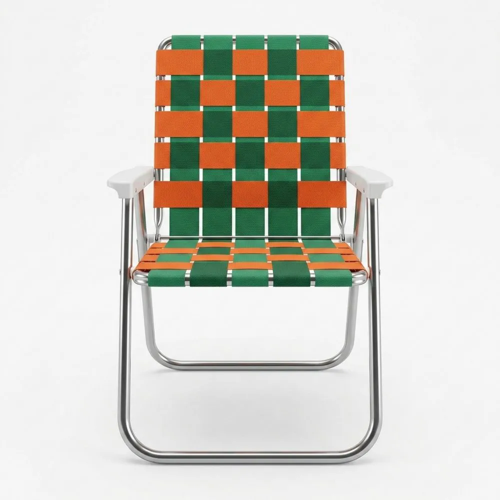 Aluminium Klappstuhl mit Polypropylengurt, Grün/Orange