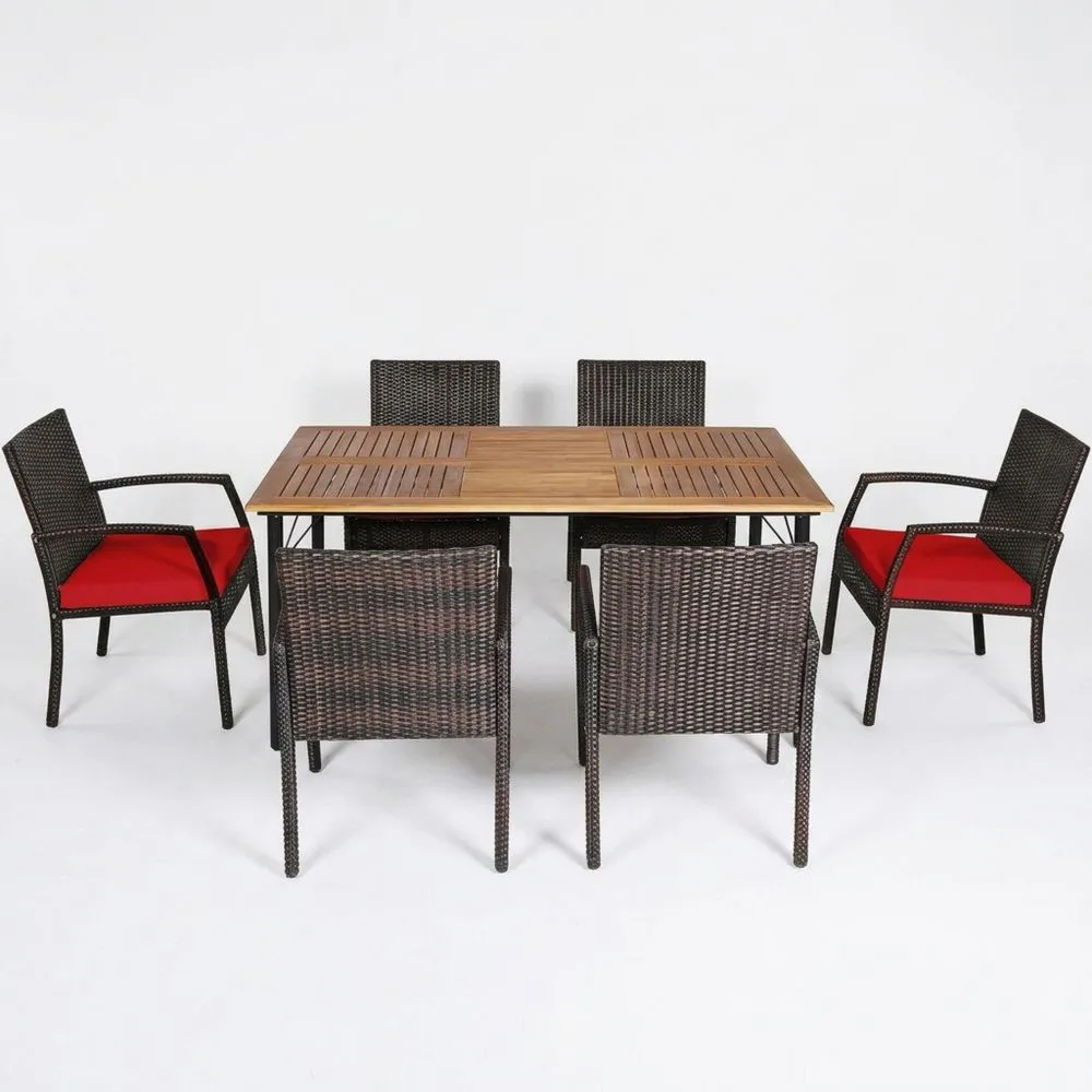 Gartentisch-Set mit 6 Stühlen Akazienholz Stahl Polyrattan