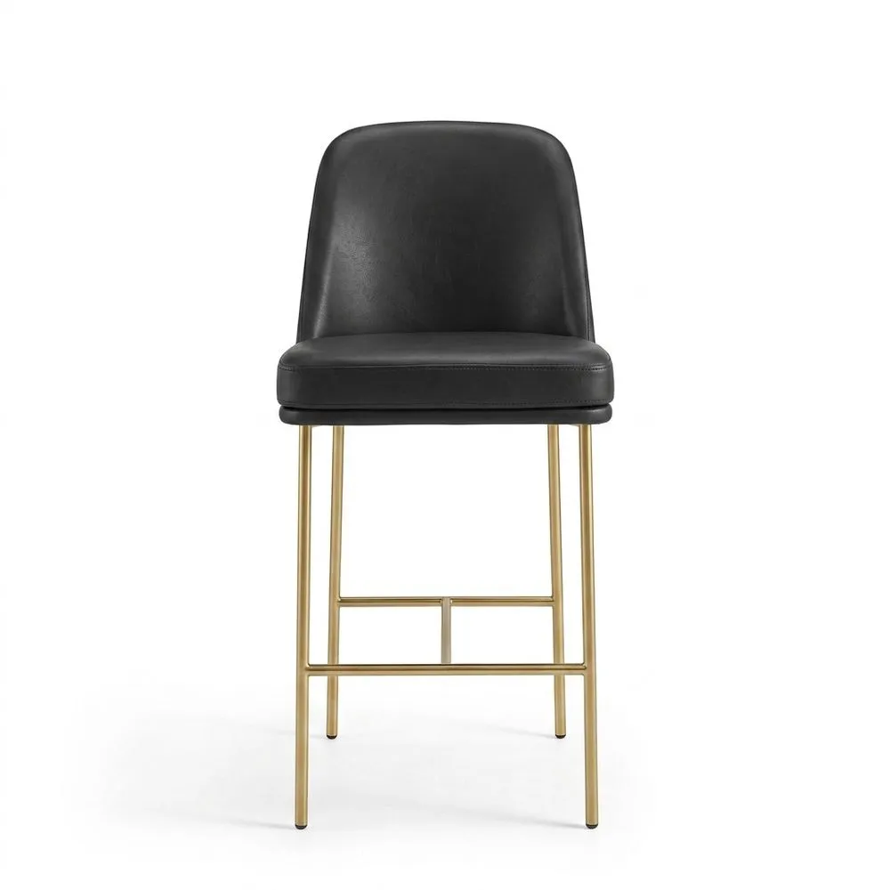 Barhocker Leder Schwarz Stahlgestell Gold 105cm