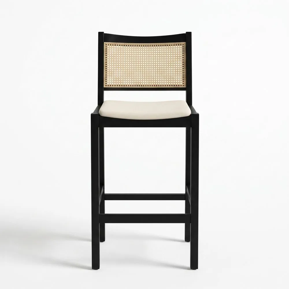 Barstuhl Massivholz Rattangeflecht Schwarz Beige 102cm