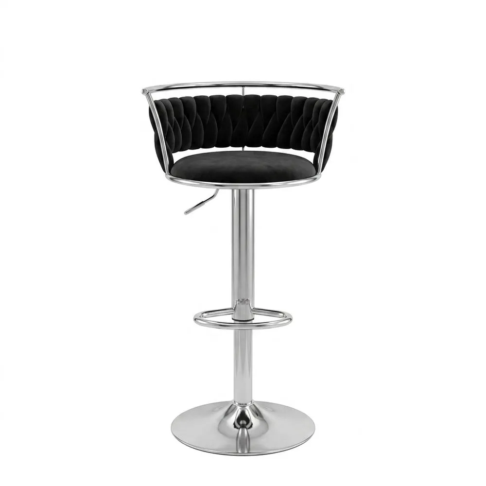 Barhocker mit Samtbezug und Chromgestell Schwarz