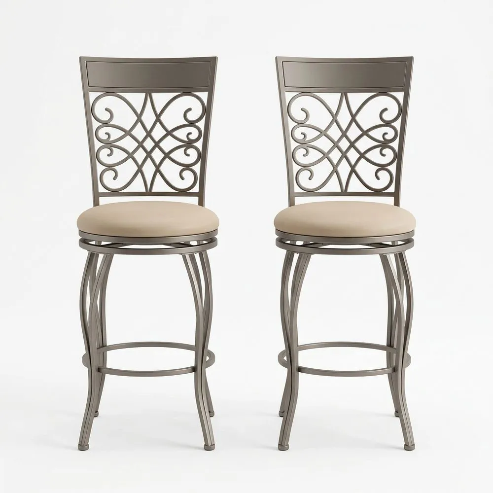 2er Set Drehbare Barhocker aus Stahl mit Beiger Polsterung