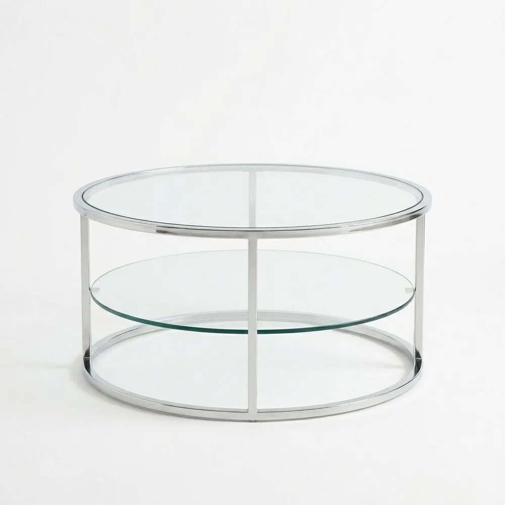 Runder Couchtisch aus gehärtetem Glas (10 mm) und Edelstahlrahmen