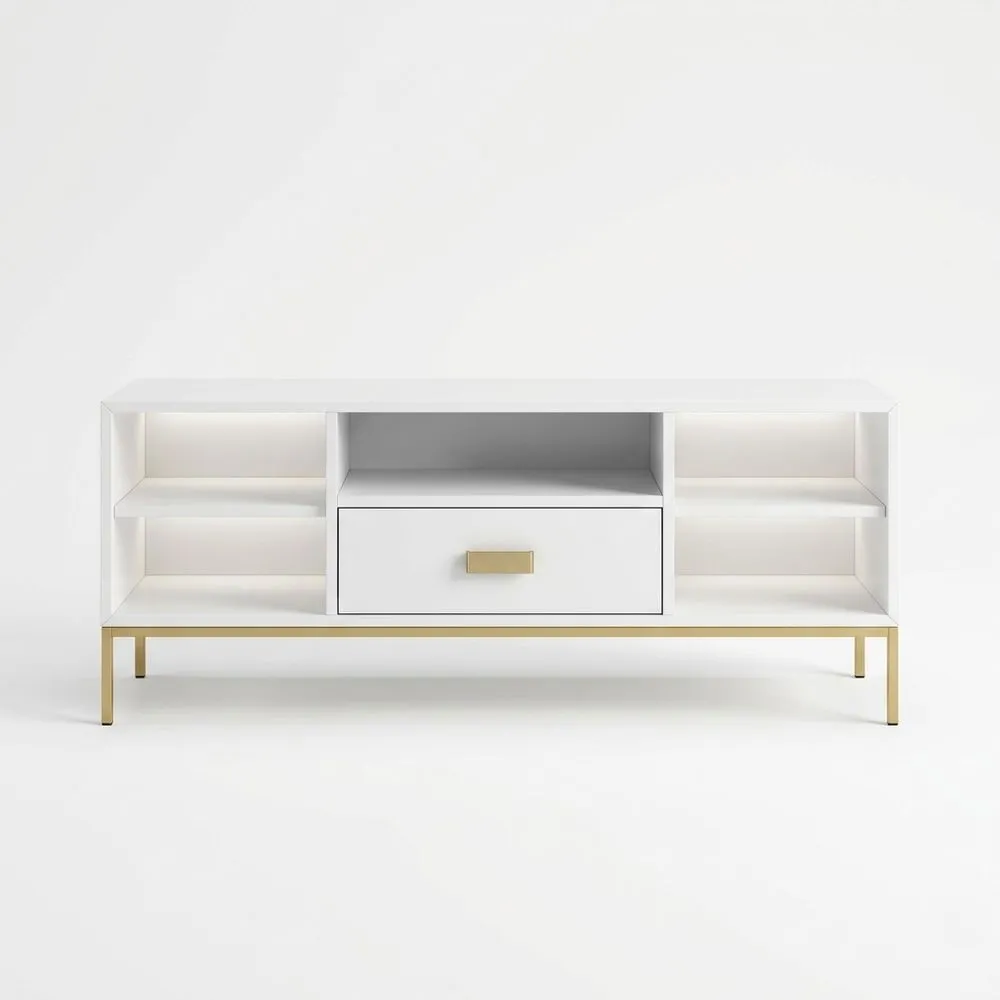 TV-Schrank MDF Weiß mit vergoldeten Stahlbeinen, Länge 120 cm