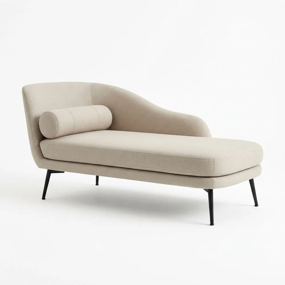 Chaise Longue aus Polyestergewebe Beige mit Stahlbeinen