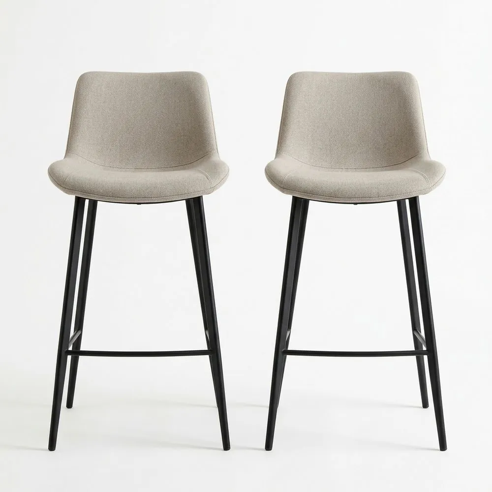 Barhocker Set Stoff Schwarz Stahl Beige