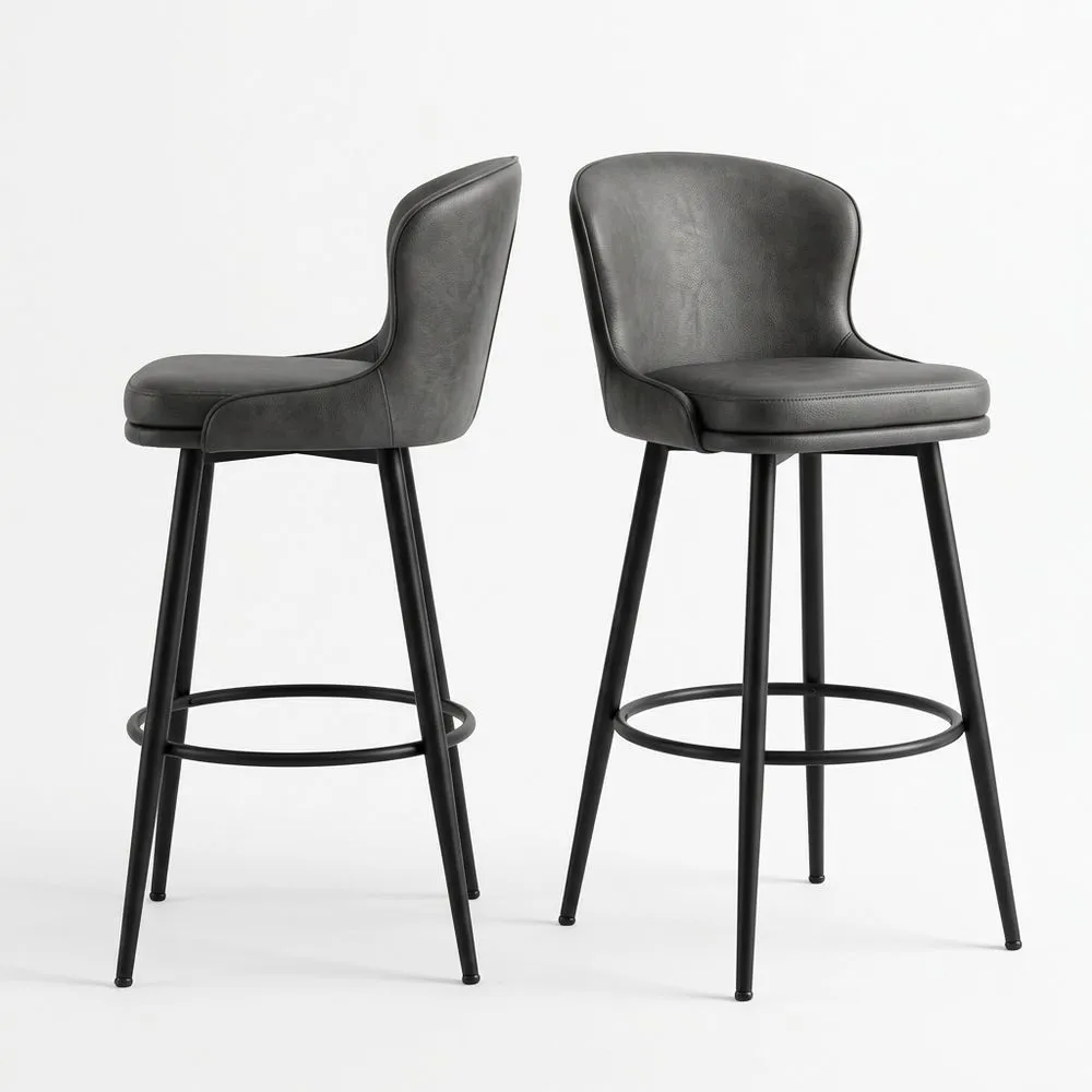 2er-Set Barhocker Stahl mit PU-Leder Grau 112cm (Höhe)