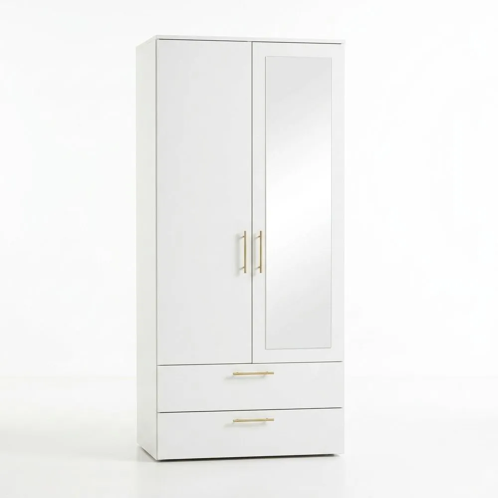 Kleiderschrank MDF Weiß mit Spiegel und Schubladen 80x50x180 (Länge x Breite x Höhe) cm