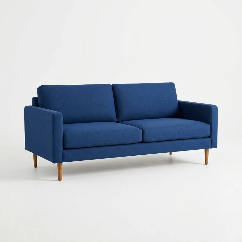 2-Sitzer Sofa aus Polyestergemisch Blau mit Massivholzbeinen