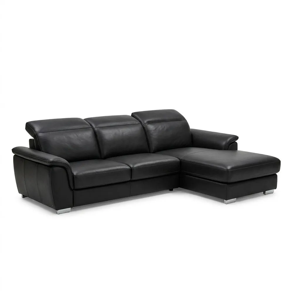Ecksofa aus Echtleder Schwarz L-Form mit Ottomane, Länge 291 cm