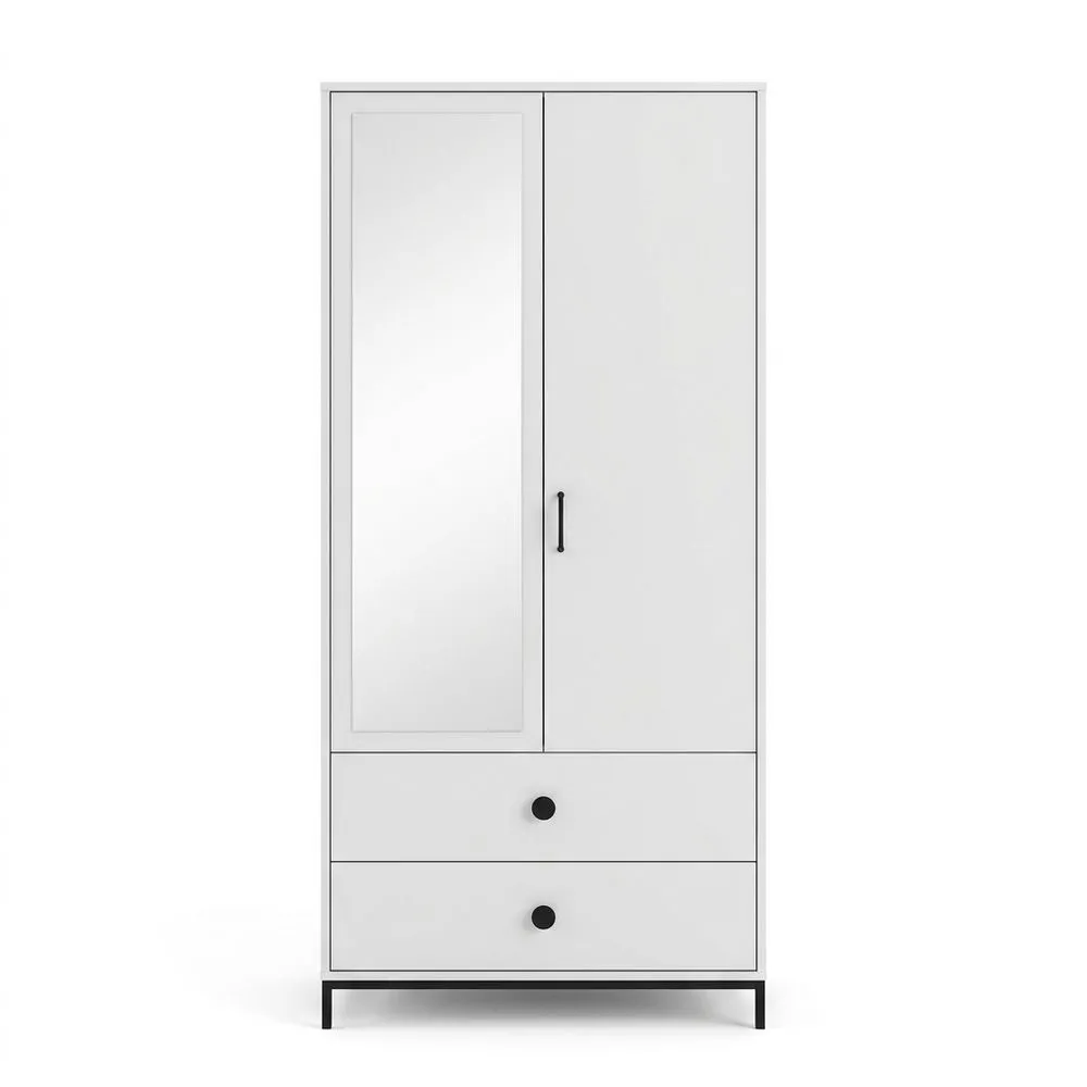 Kleiderschrank aus MDF Weiß mit Spiegel und Schubladen