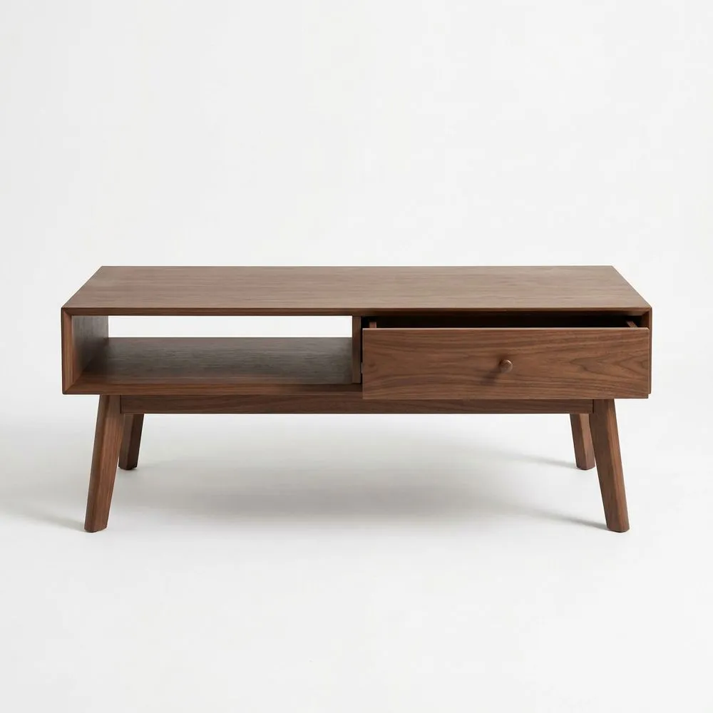 Couchtisch Massivholz Walnuss mit Schublade, Länge 120 cm