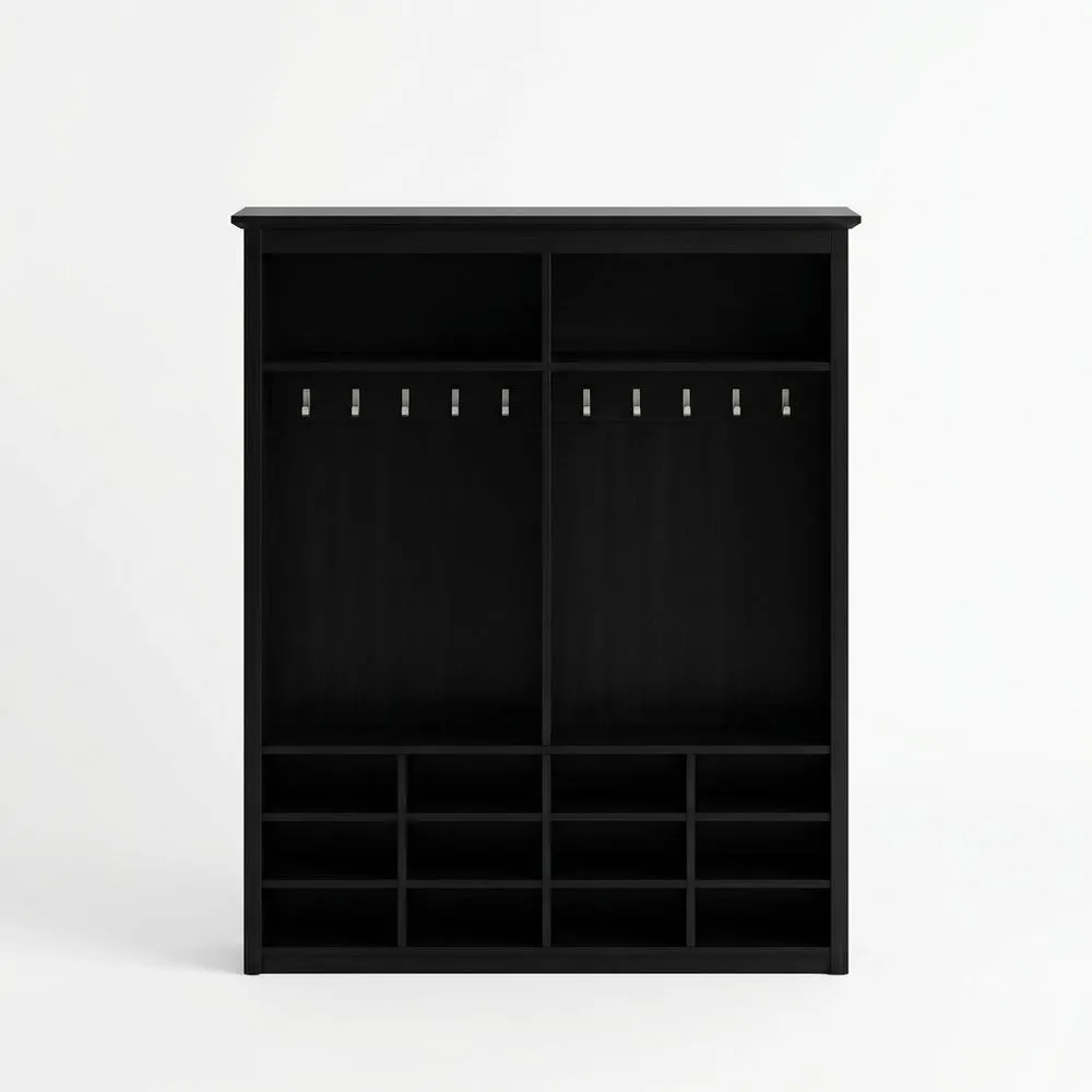 Schwarzer MDF-Schrank mit Haken und Regalfächern 180x150x45(LxBxH)cm