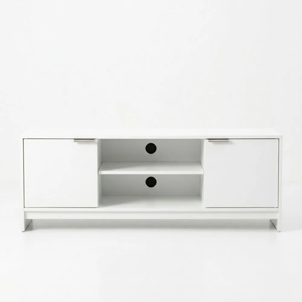 TV-Lowboard MDF Weiß mit 2 Türen und 2 offenen Fächern, Länge 180 cm
