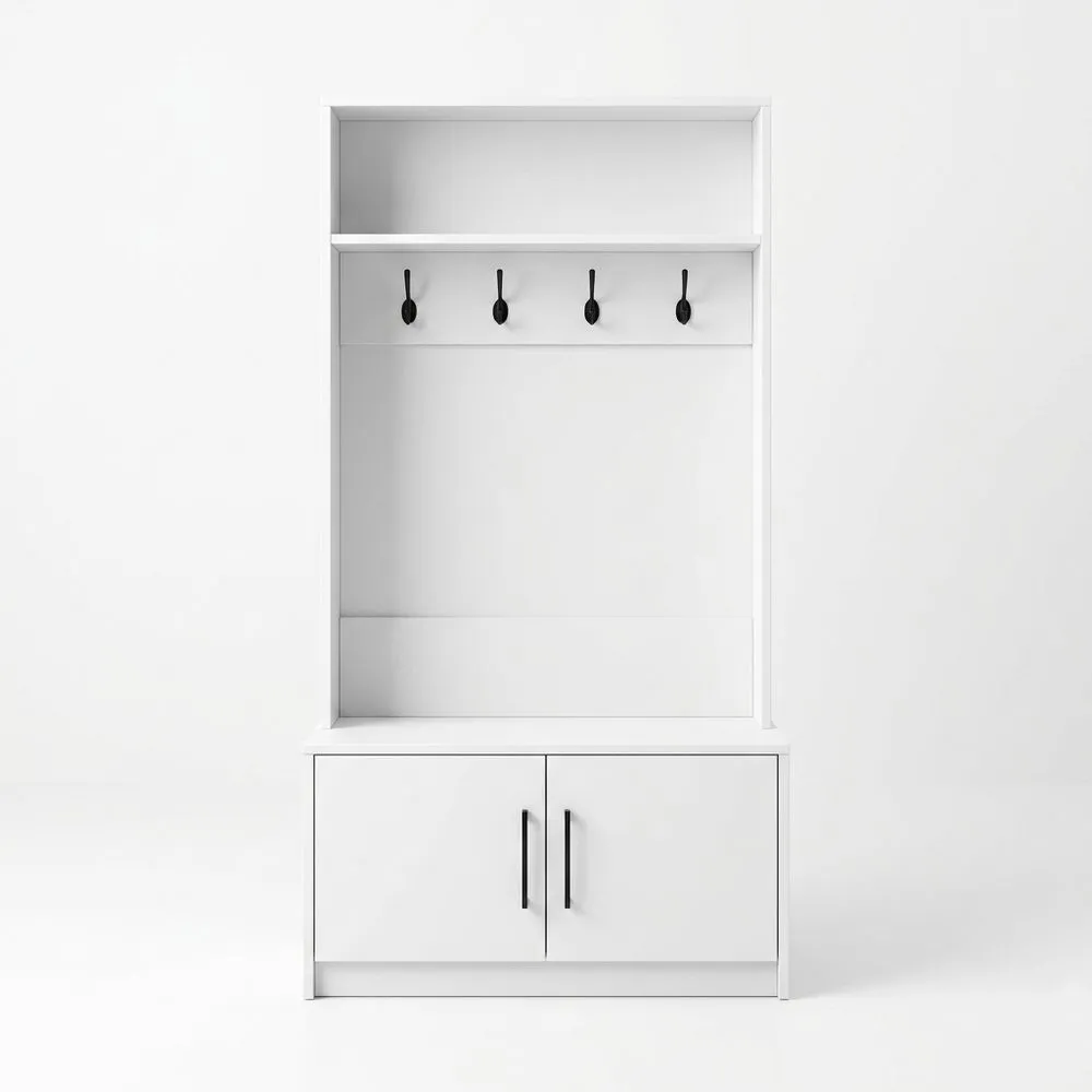 Garderobenmöbel mit Haken und Schrank in Weiß