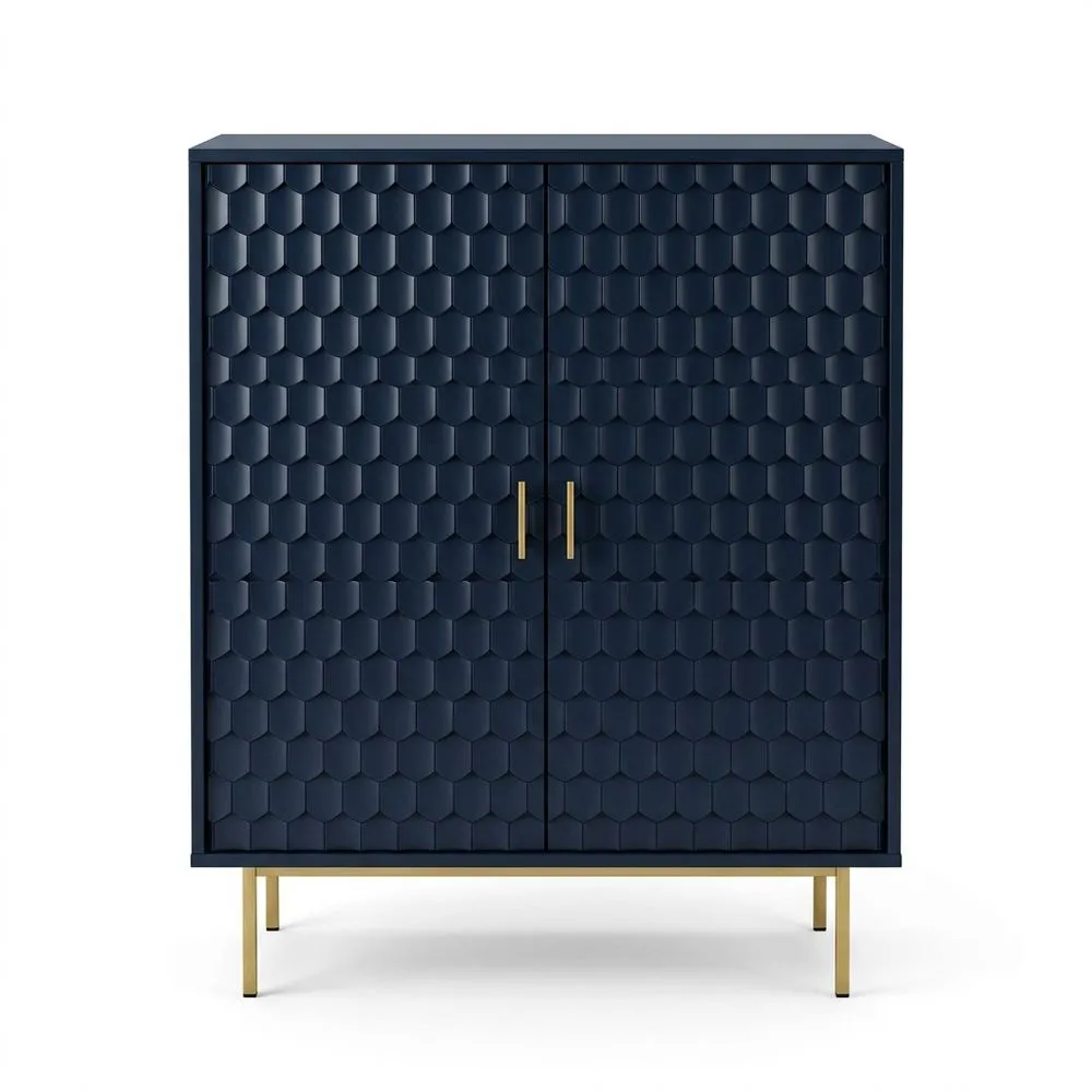 Schrank aus MDF Dunkelblau mit hexagonalem Muster, Höhe 120 cm × Breite 100 cm × Tiefe 40 cm