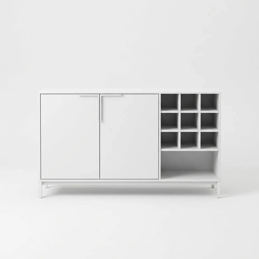 Weißer Schrank aus MDF mit Weinregal 120x35x90 (Länge x Breite x Höhe) cm