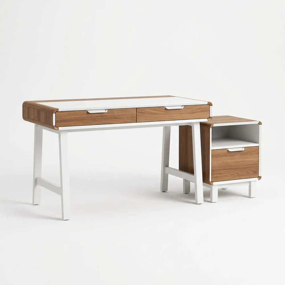 MDF Schreibtisch Set Weiß mit Regal und Stahlbeinen