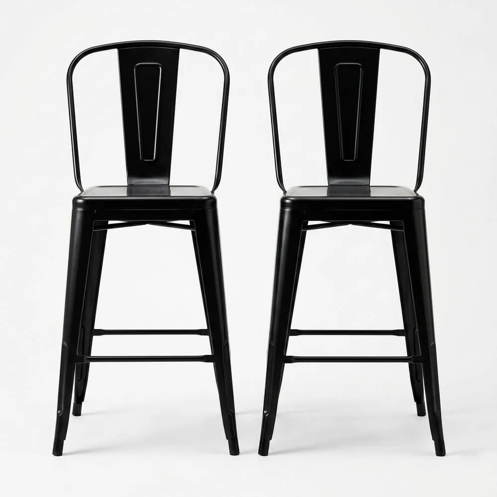 Barhocker Set aus Stahl, Schwarz, 2 Stück