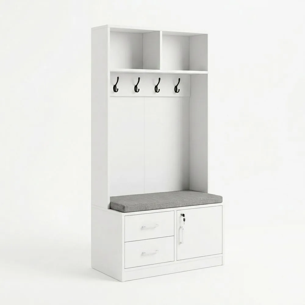 Garderobenständer aus Spanplatte Weiß mit Sitzpolster 180x90x40(LxBxH)cm