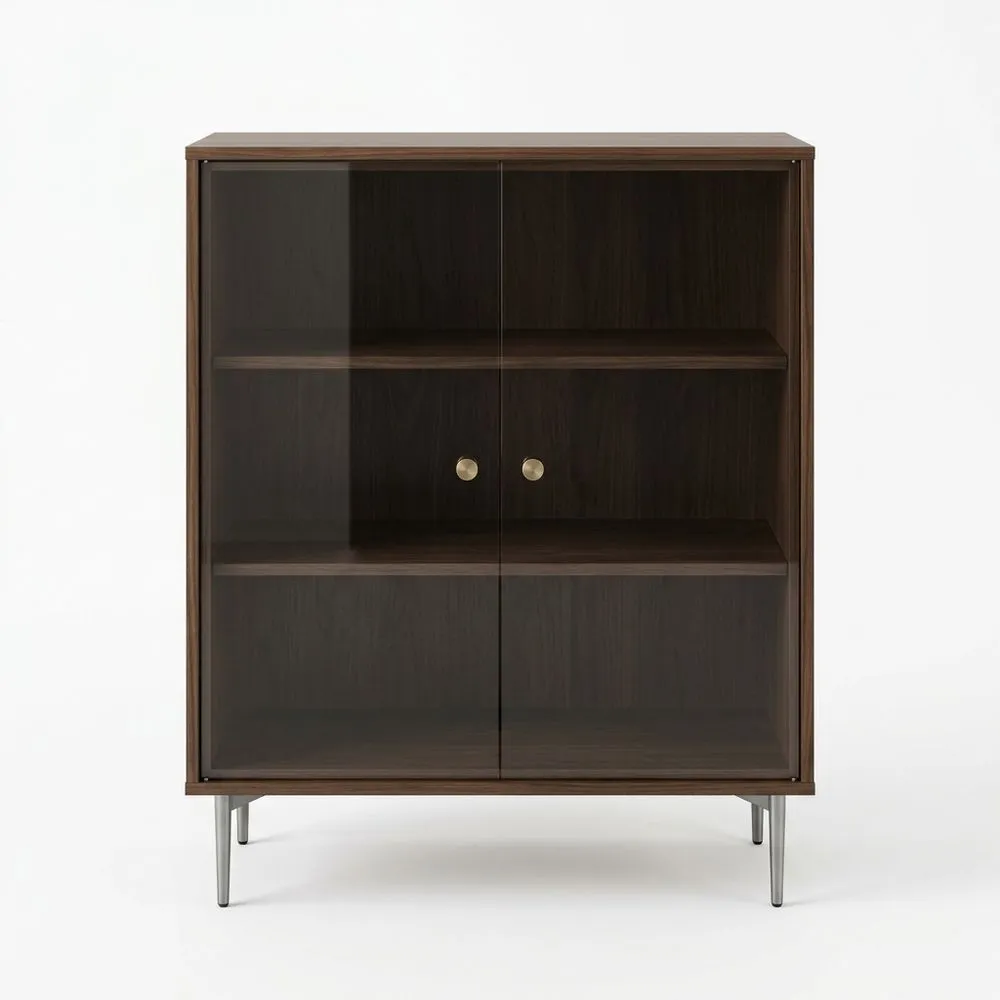 Vitrinenschrank aus Eichenholz und Glas Dunkelbraun, Höhe 120 cm × Breite 100 cm × Tiefe 40 cm