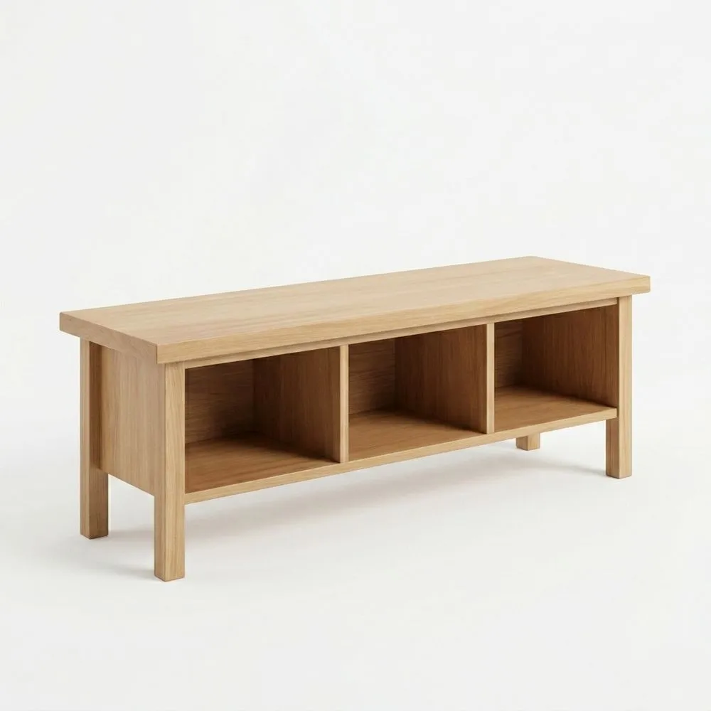 Flurbank aus Eichenholz mit Regalfächern 120x40x45cm (L x B x H)