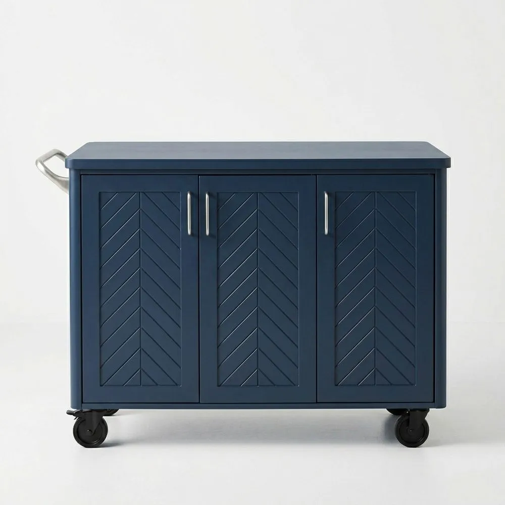 Küchenwagen aus MDF Blau mit Chevron-Design und Rollen