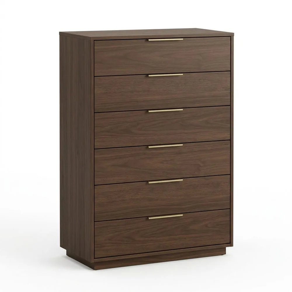 Kommode aus Holzfurnier mit Stahlgriffen Braun 5 Schubladen 132x85x40 (Höhe x Breite x Tiefe) cm