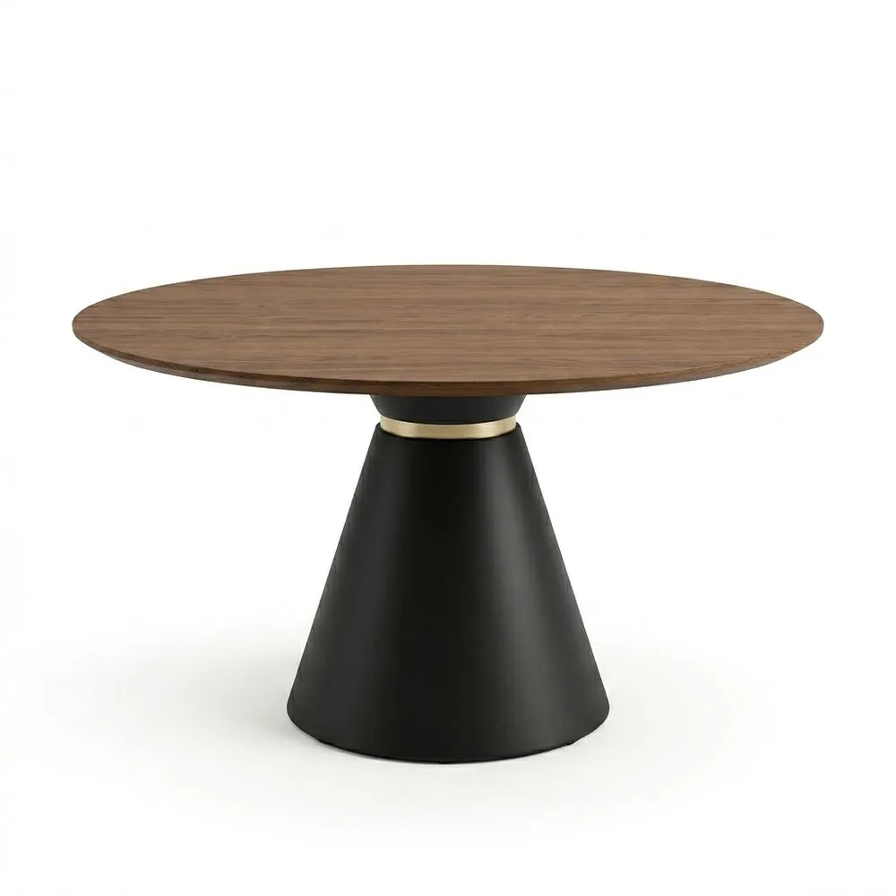 Runder Esstisch aus Walnussfurnier mit schwarzem Stahlgestell 120 (Durchmesser) cm