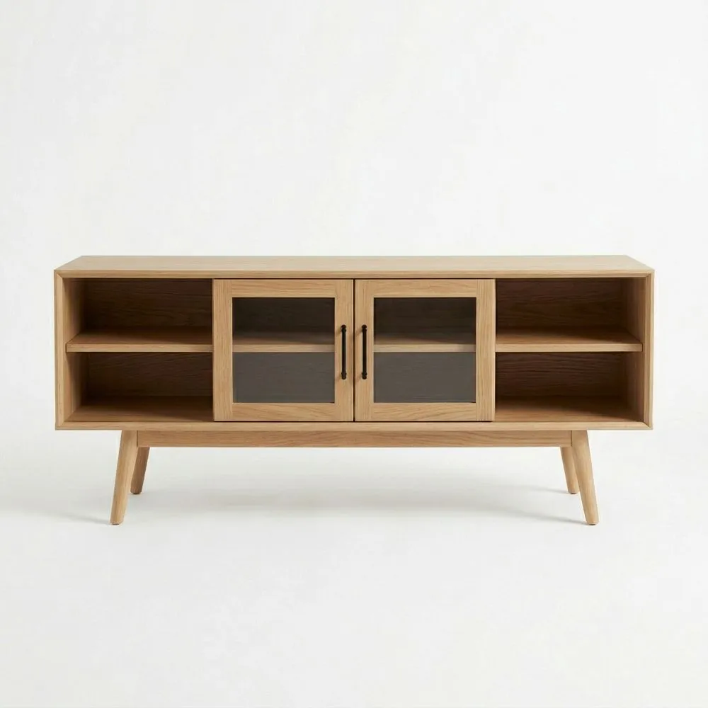 Sideboard Eiche Massivholz mit Glastür, Länge 120 cm