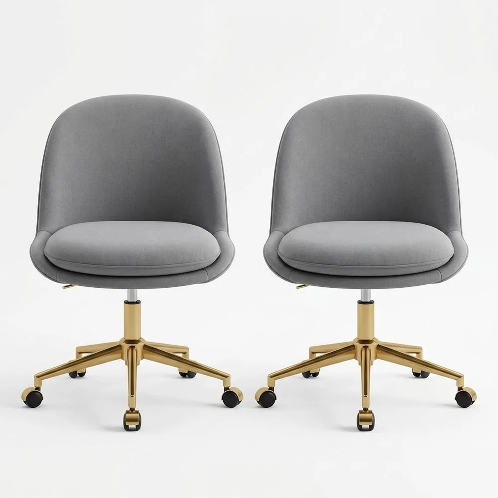 2er-Set Bürostühle aus Polyester Hellgrau mit Goldbasis