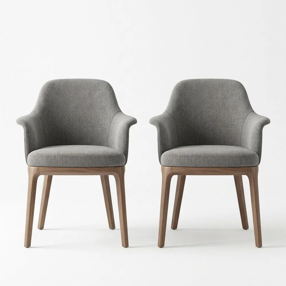 2er Set Esszimmerstühle Massivholz Grau mit Polyesterstoffbezug