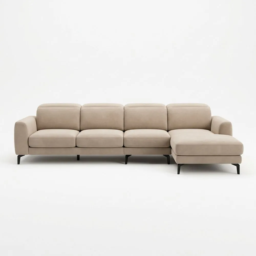 Ecksofa aus Polyestergewebe Beige mit Stahlfüßen