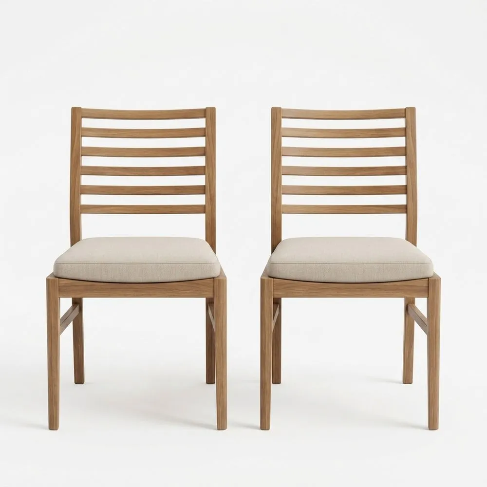 Esszimmerstuhl-Set aus Eichenholz mit Polyesterpolster, Beige