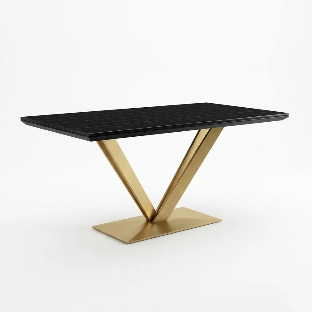 Esstisch Rechteckig MDF Schwarz Gold 180x90x75 (Länge x Breite x Höhe) cm