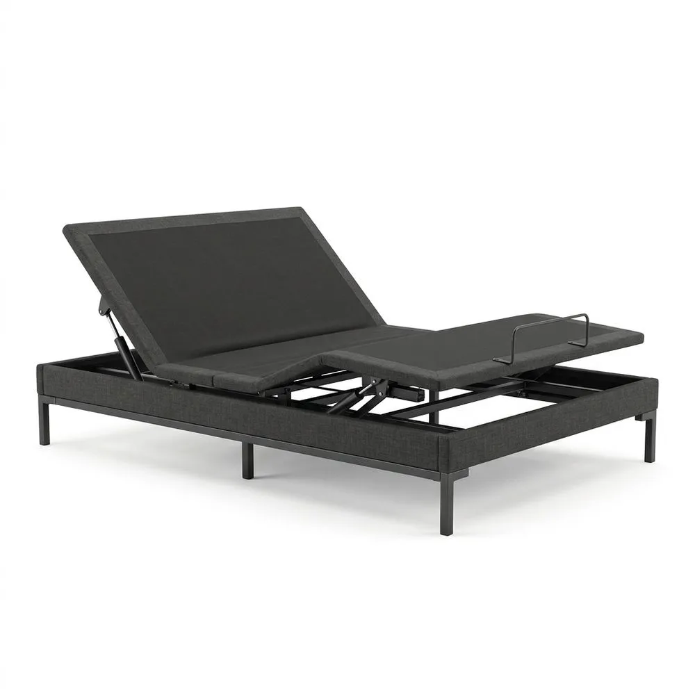 Elektrisch verstellbares Bettgestell Polyestergewebe Grau 200x140 (Länge x Breite) cm