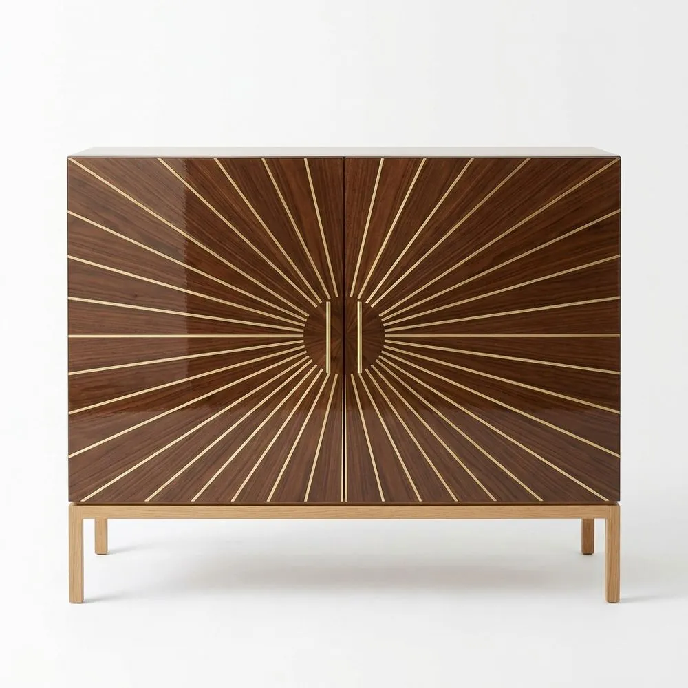 Sideboard aus Holzfurnier mit Messingdetails Braun, Höhe 100 cm × Breite 120 cm × Tiefe 45 cm
