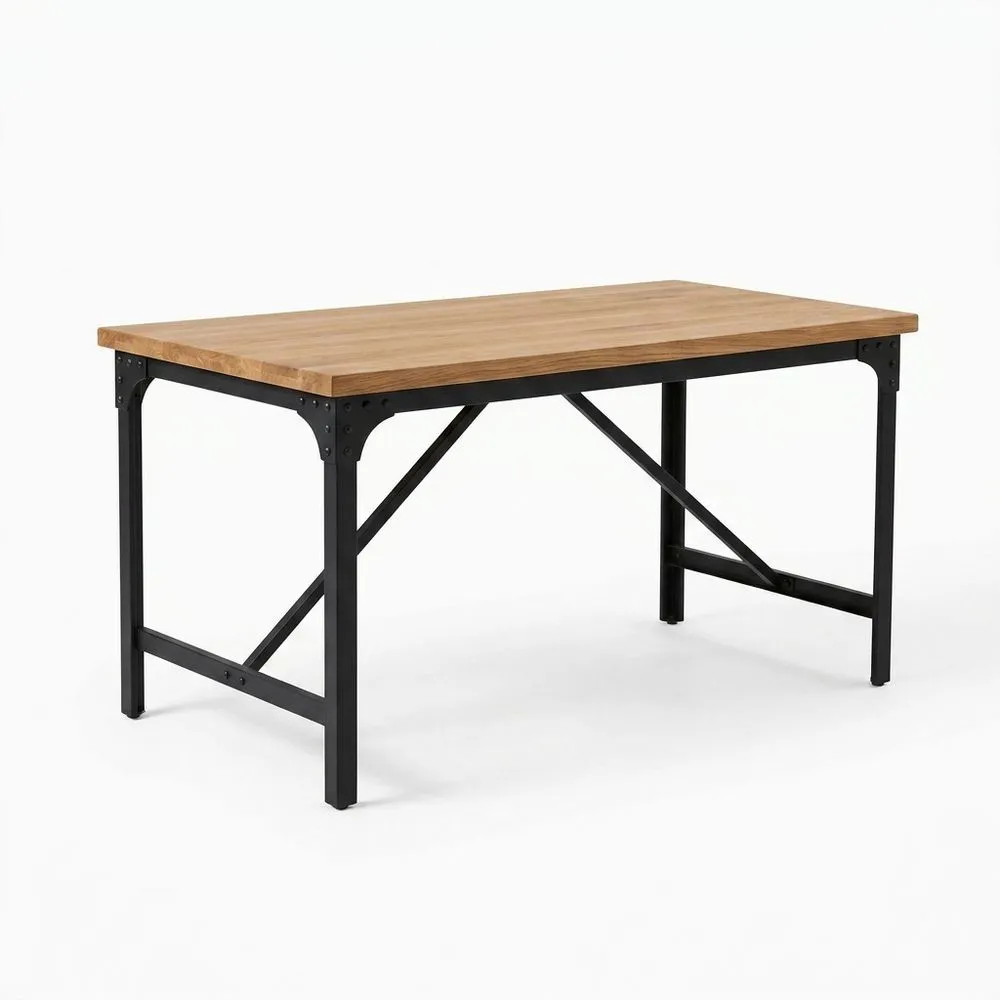 Esstisch Eichenholzplatte mit schwarzem pulverbeschichtetem Stahlgestell, Länge 180 cm