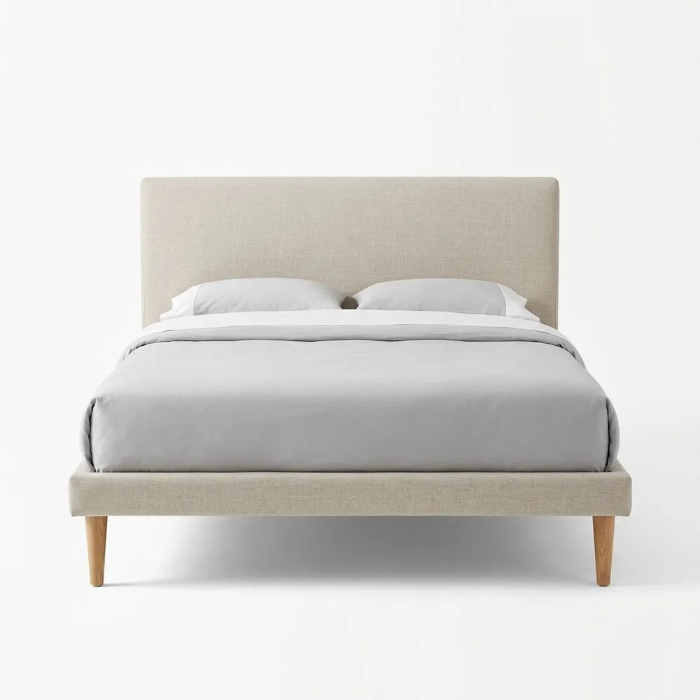 Polsterbett Leinenstoff Beige 200x160 (Länge x Breite) cm Eichenholzbeine