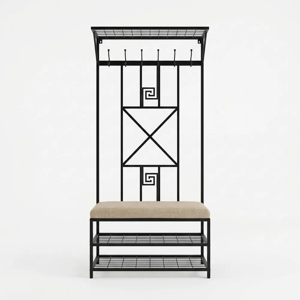 Schuhbank Garderobenständer mit Eisenrahmen und Stoffkissen Beige